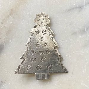 Vintage silver tone christmas tree 2”